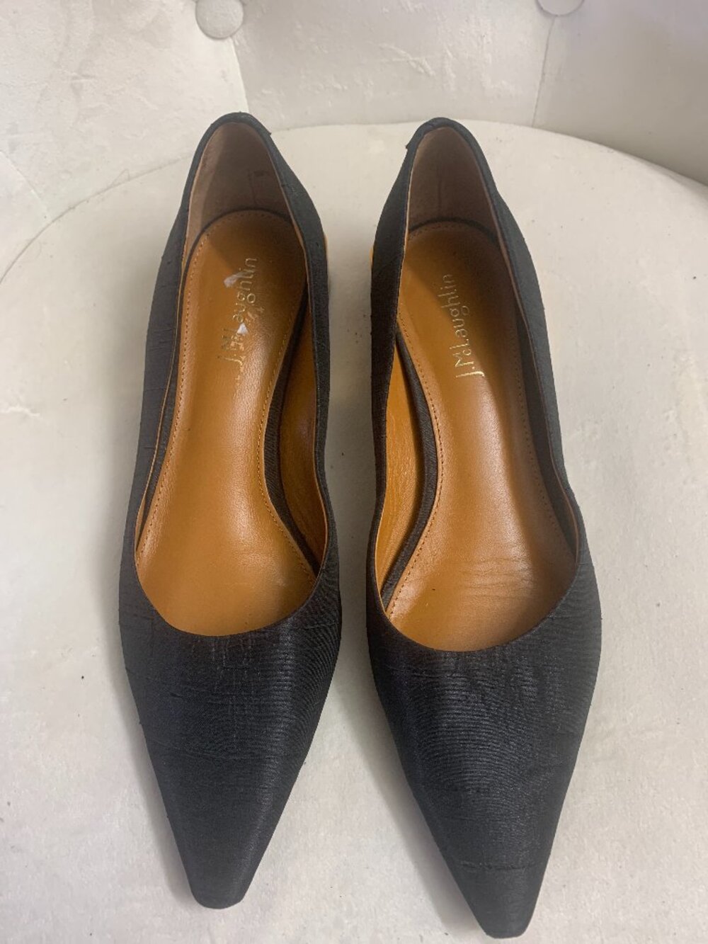 J.McLaughlin black textured pointed-toe flats featuring a structured silhouette